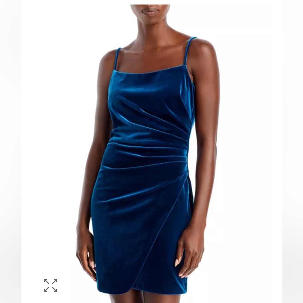 AQUA NWT Ruched Blue Velvet Mini Dress